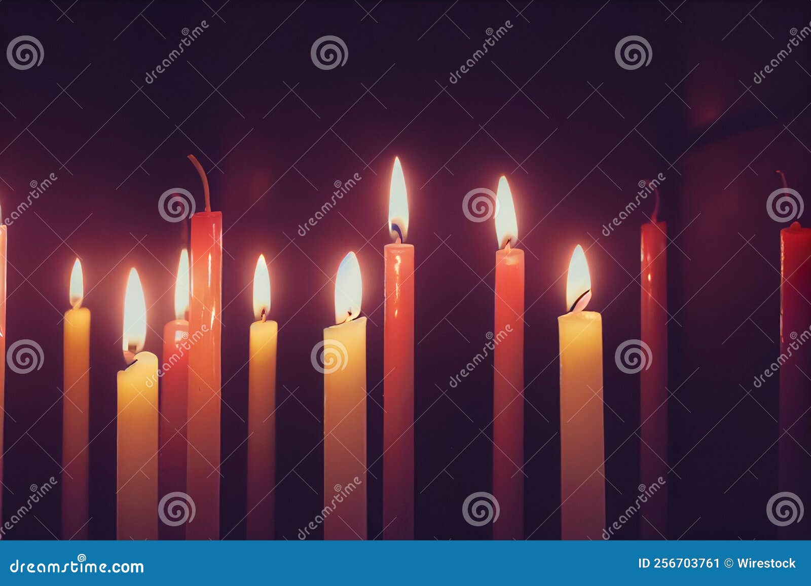 Row of Burning Candles in the Darkness Stock Image Image of
