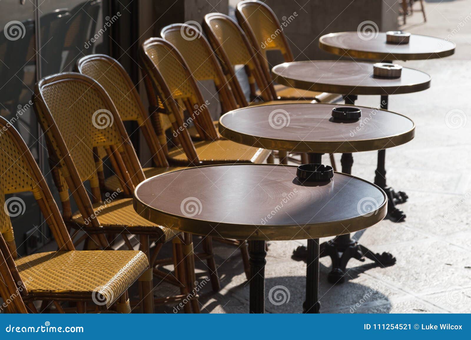 Row Of Cafe Chairs And Tables Outside On Terrace Stock Image Image Of