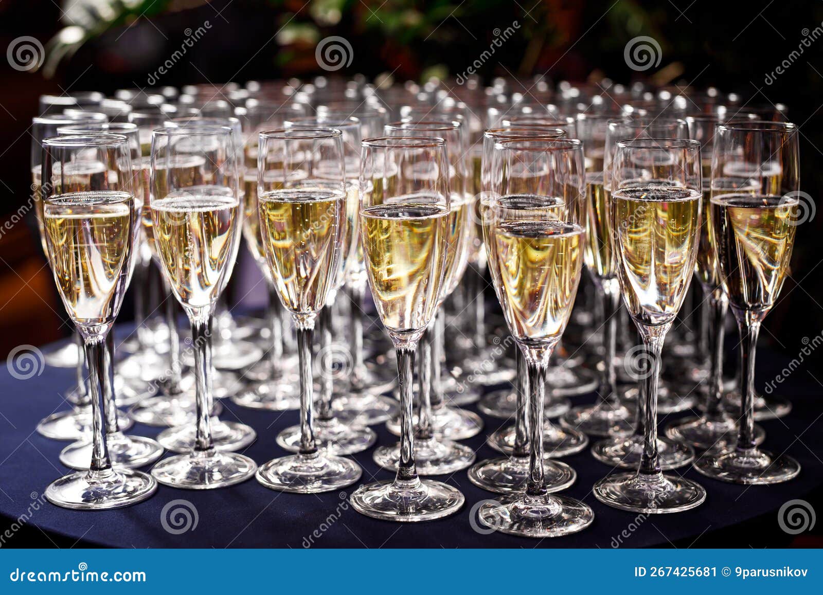 The Row of Champagne Glasses at the Party. Stock Image Image of