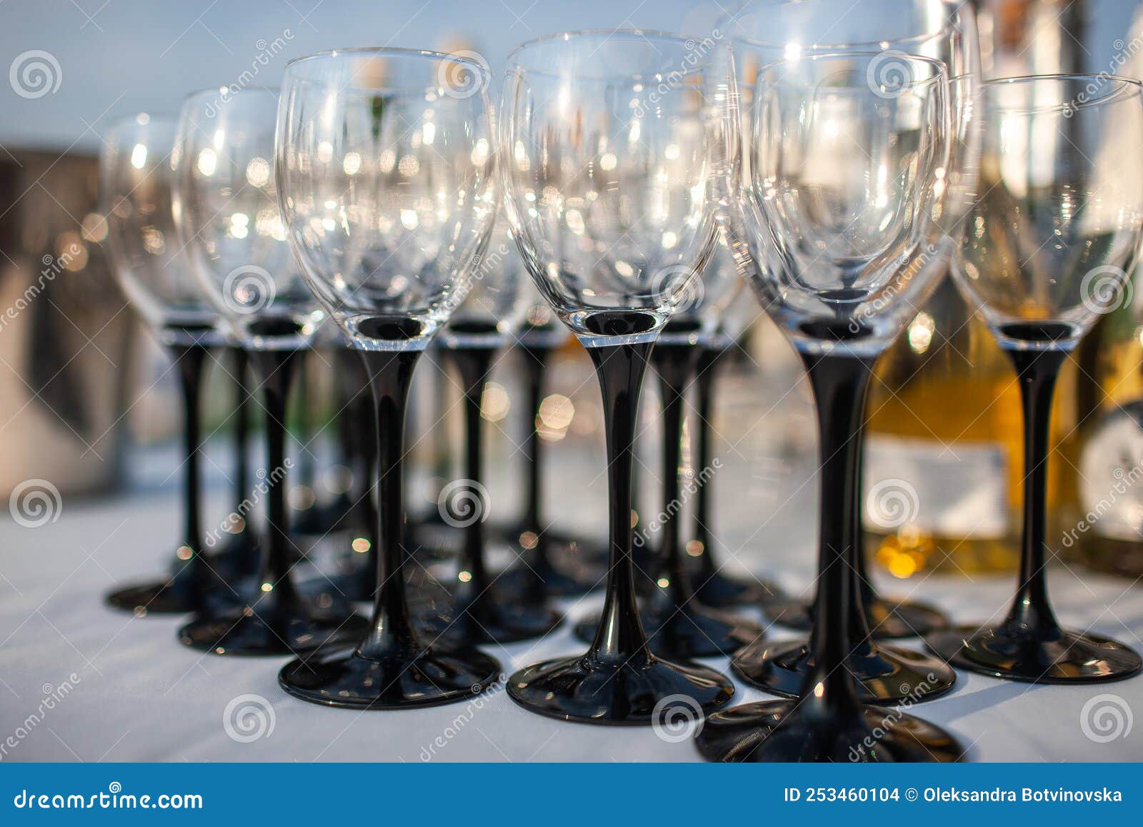 Row of Champagne Glasses at a Wedding Party Stock Photo Image of
