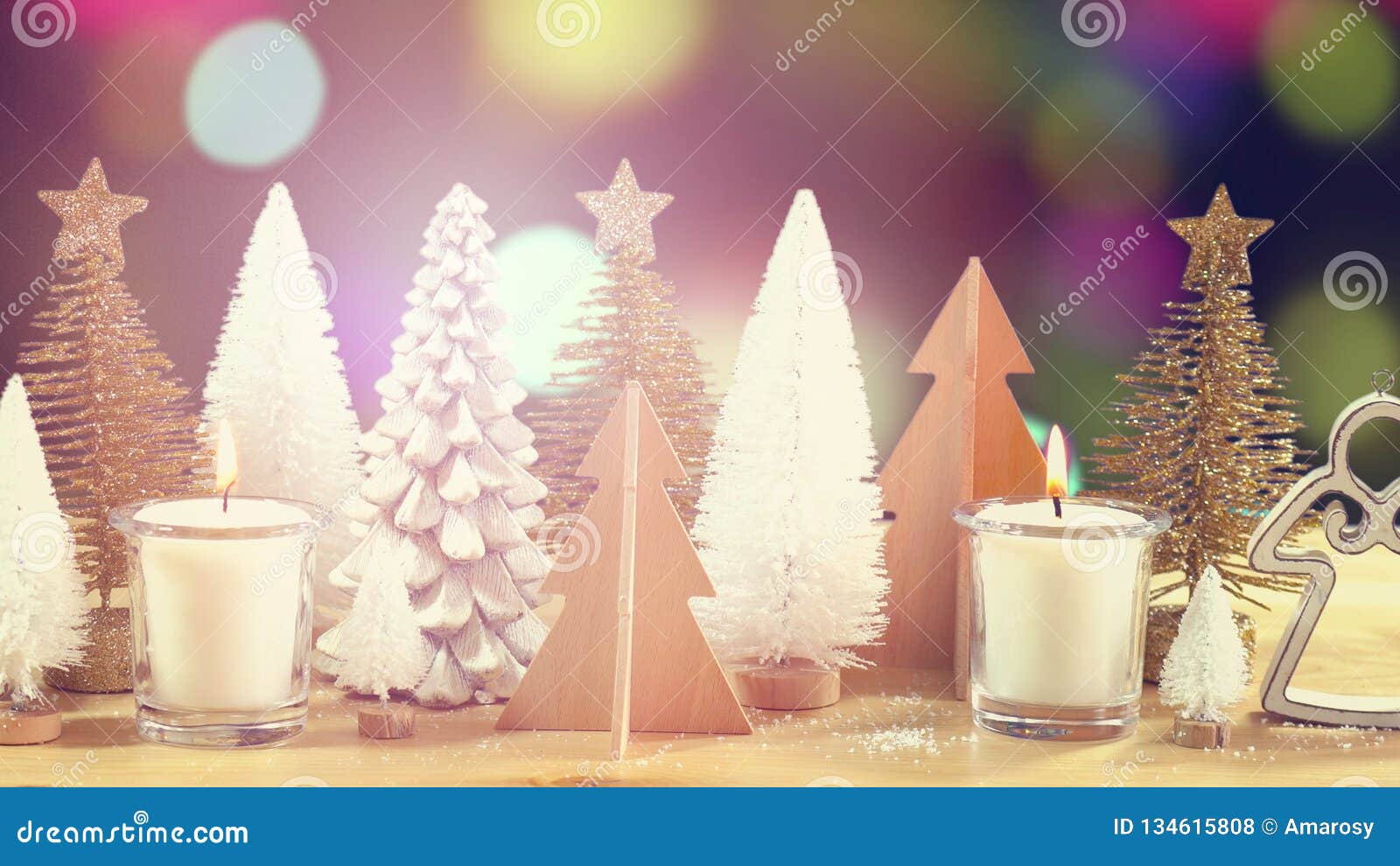 Row of Christmas Tree Ornaments in Front of Bokeh Lights. Stock Photo ...