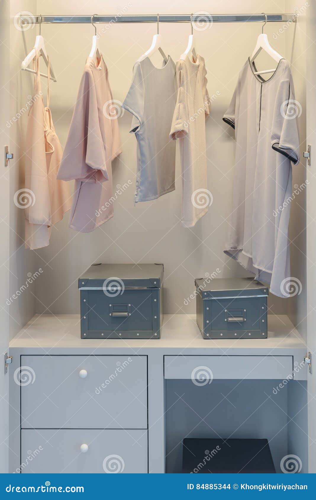 Row of Clothes Hanging in Closet Stock Photo Image of design, rack