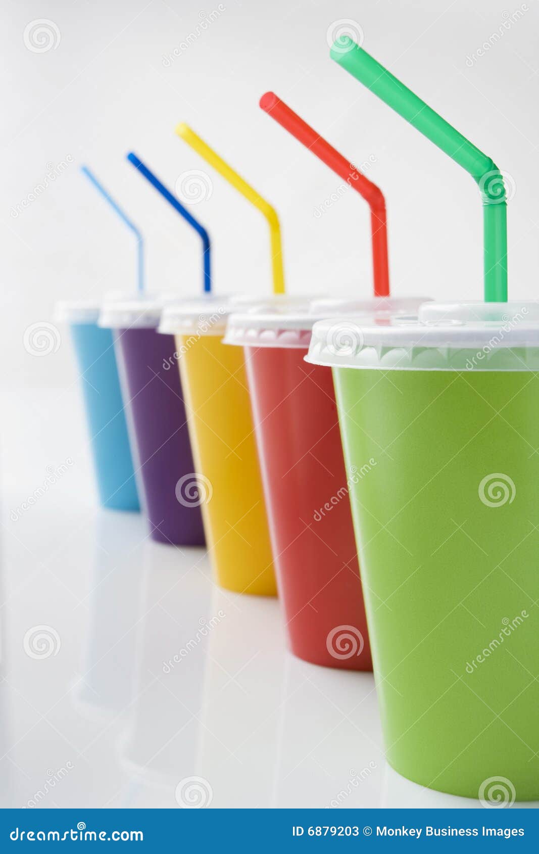 Row of Colored Soft Drink Beakers with Straws Stock Image Image of