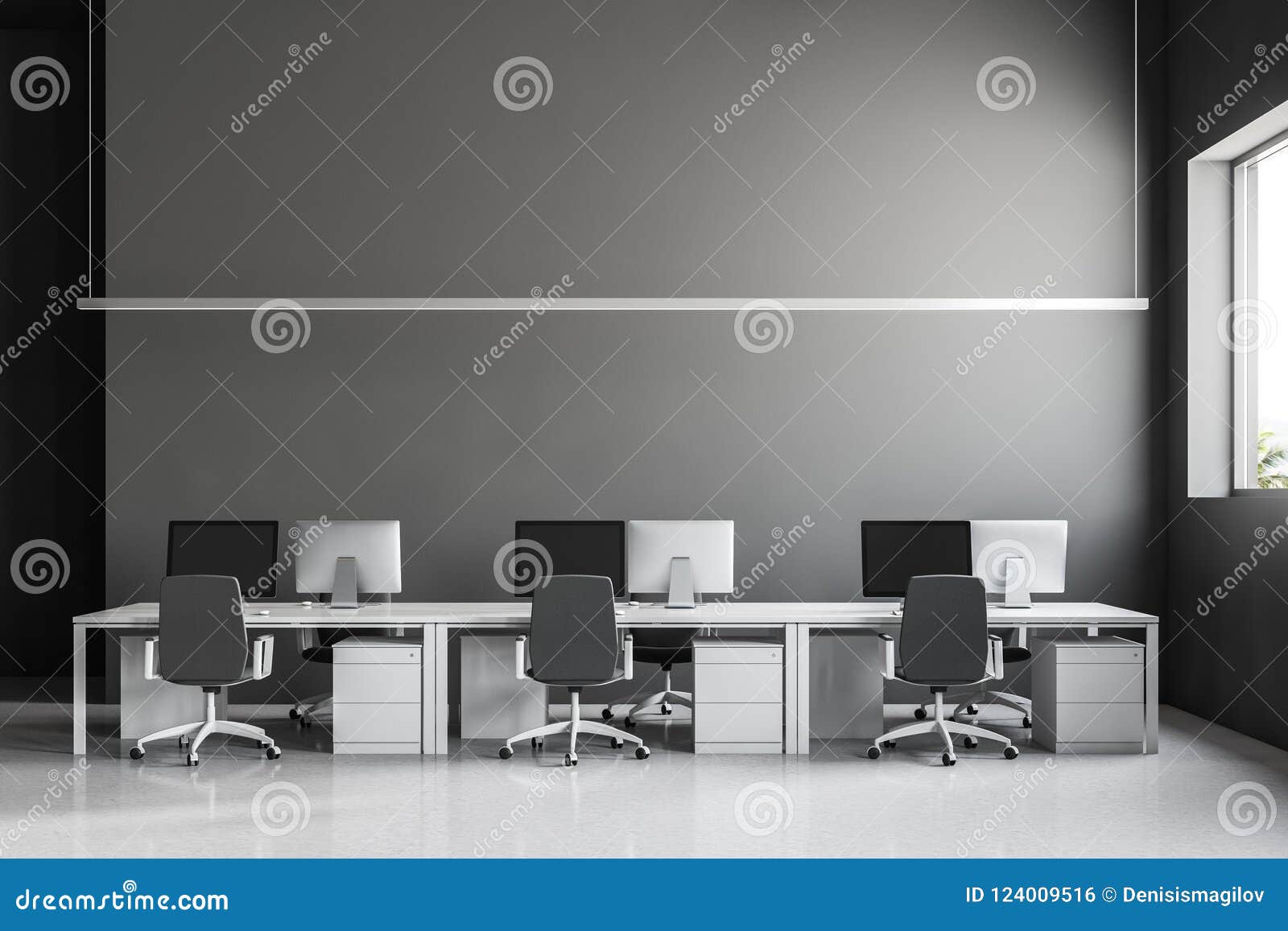 Row Of Computer Desks In Gray Office Stock Illustration