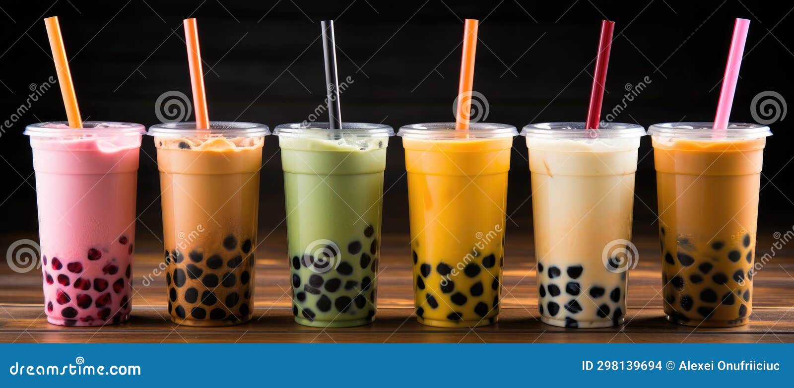 A Row of Different Colored Bubble Teas Stock Photo Image of bubble
