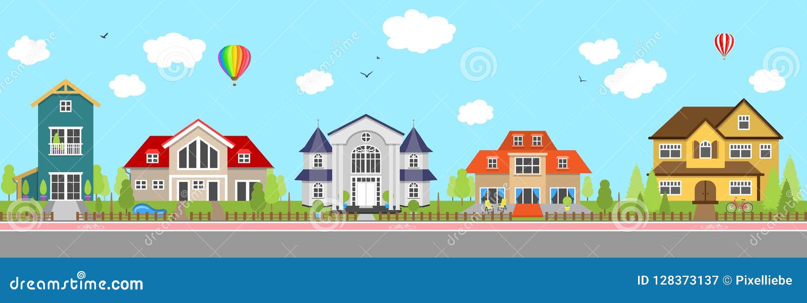 row of different colorful family houses house home exterior 