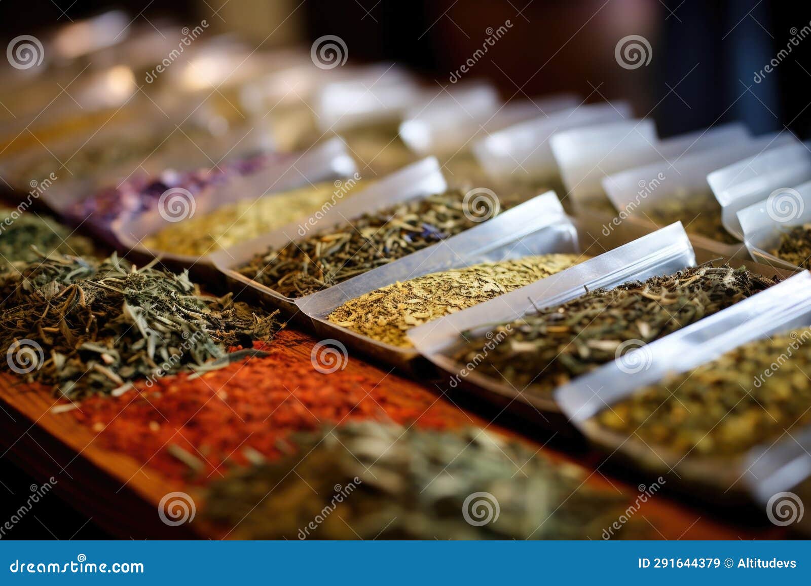 A Row of Different Types of Herbal Tea Packets Stock Image Image of organic, relaxation 291644379