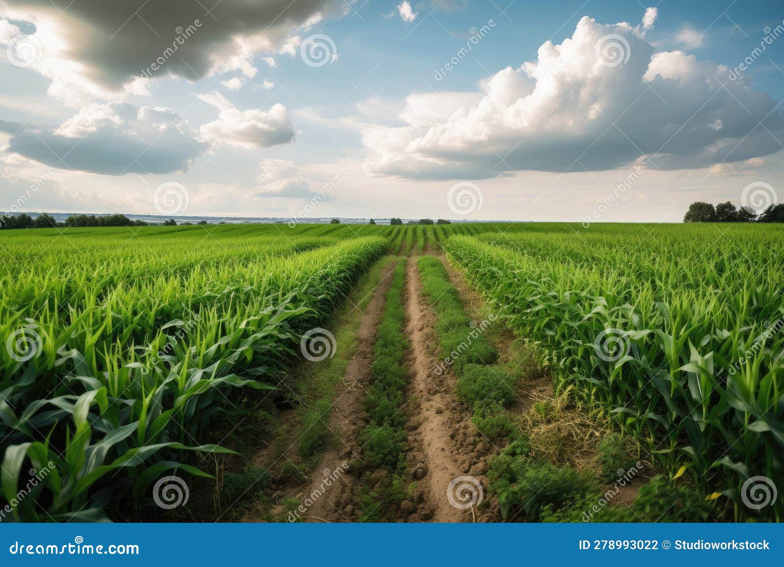 Row of Modified Crops Growing in Field Stock Photo Image