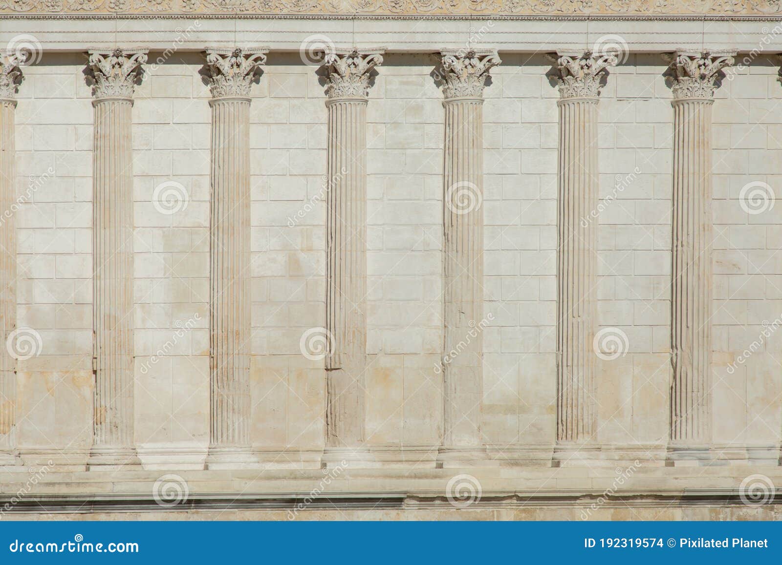 Row of Greek Pillars on a Wall Stock Photo Image of architectural