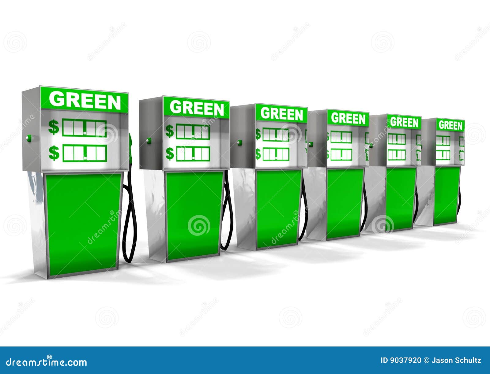Row of Green Gas Pumps stock illustration. Illustration of industrial