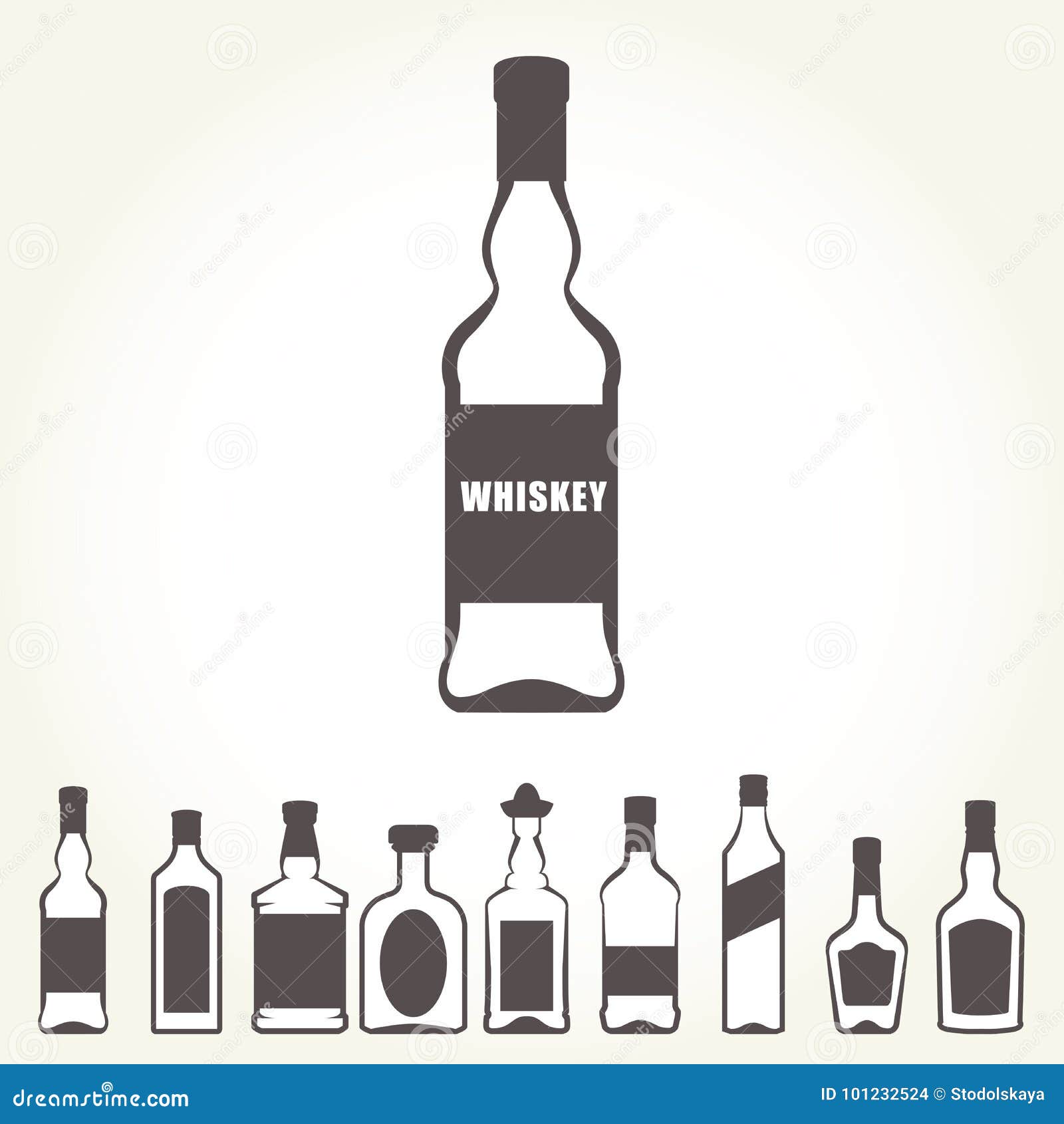 row of icons of alcohol bottles - booze set