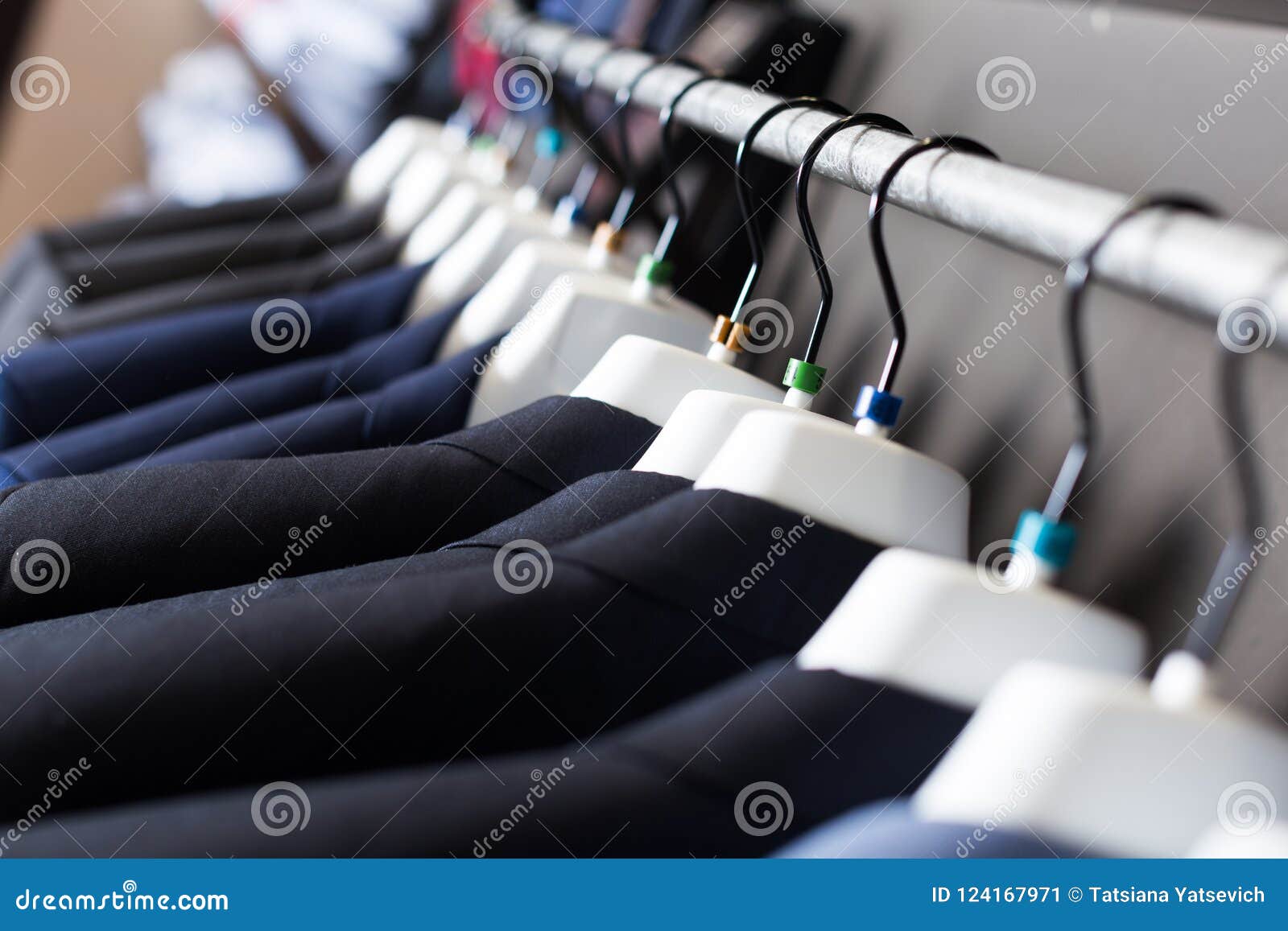 Row of Jackets on Hangers in Men Boutique Stock Image - Image of market ...