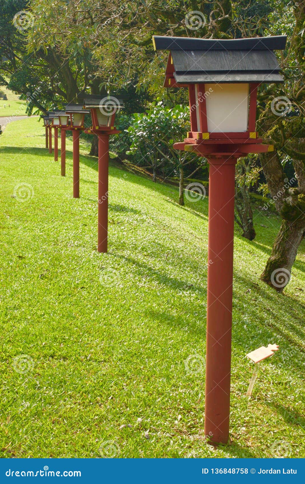 A Row of Japanese Lamp Posts Stock Photo Image of oahu, lantern