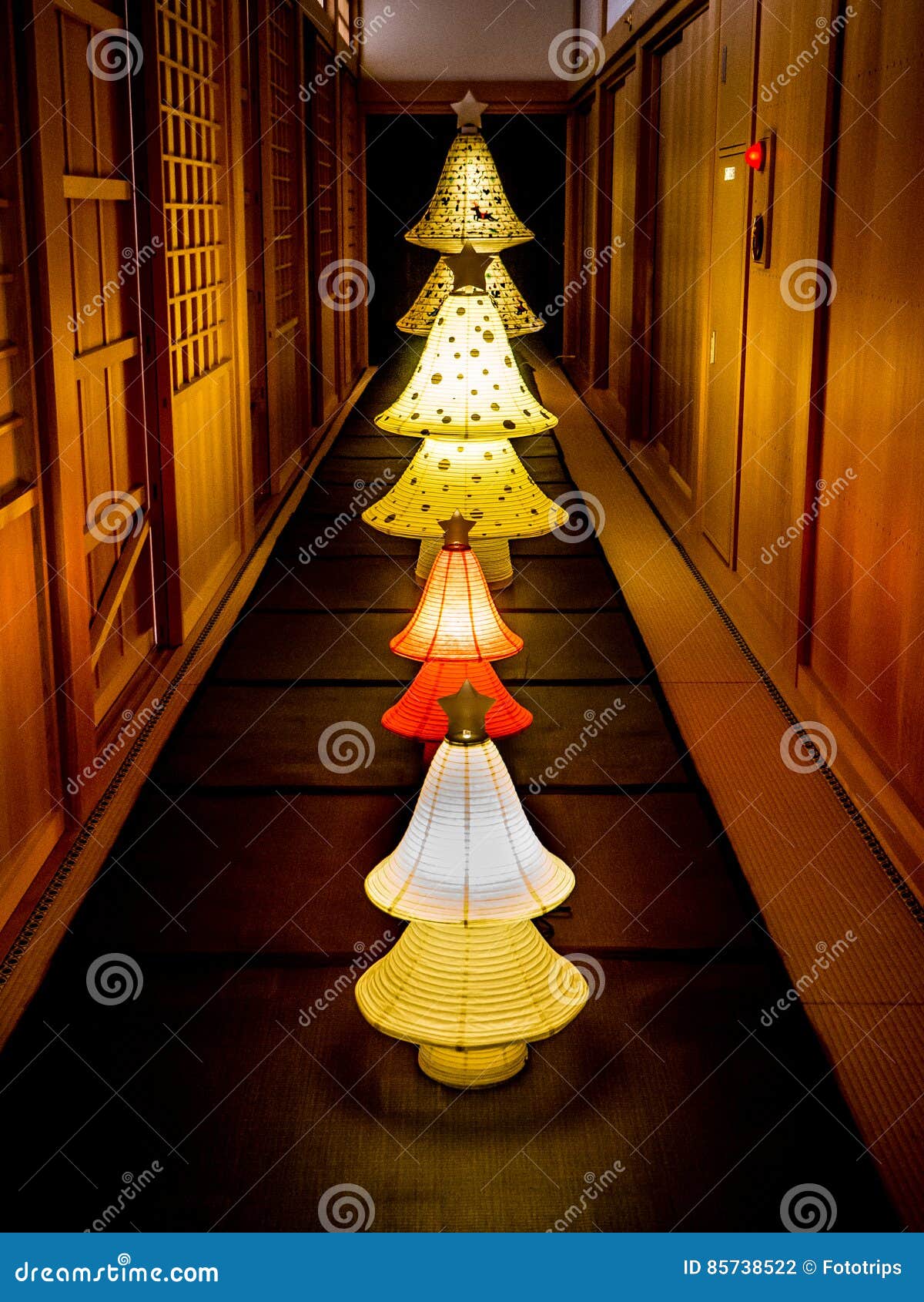 A Row of Japanese Paper Lanterns in Kyoto Stock Photo Image of