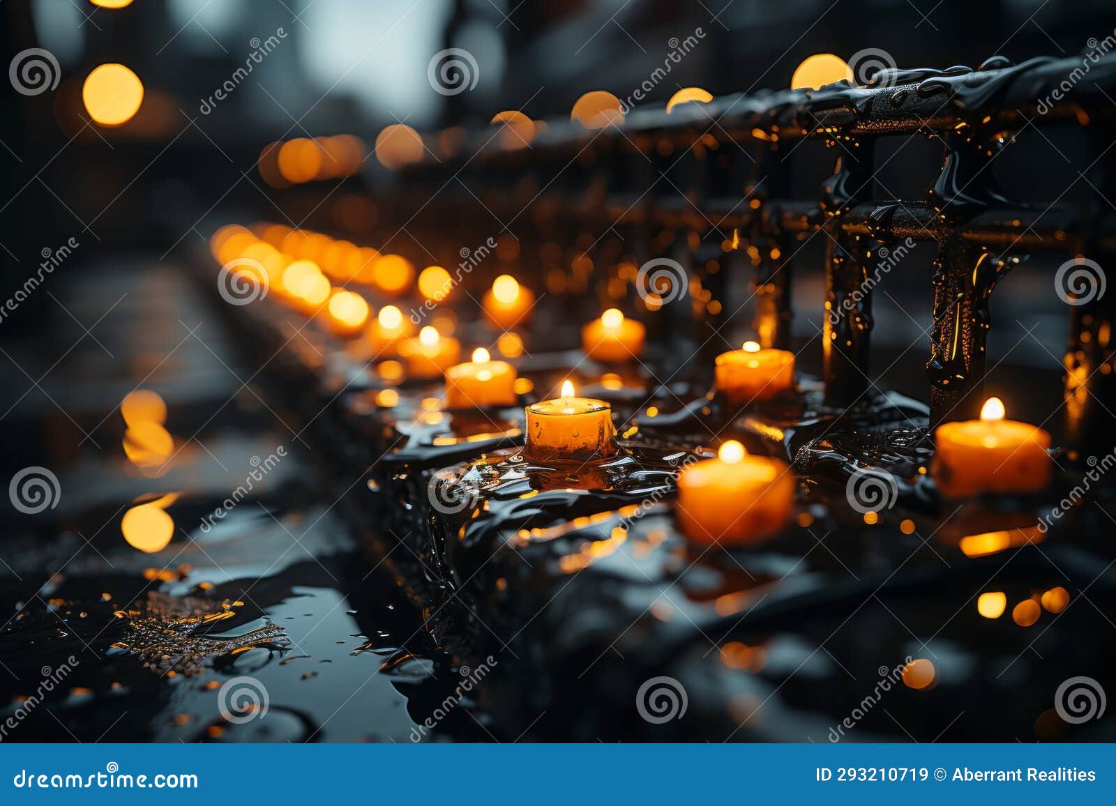A Row of Lit Candles in the Rain Stock Illustration Illustration of