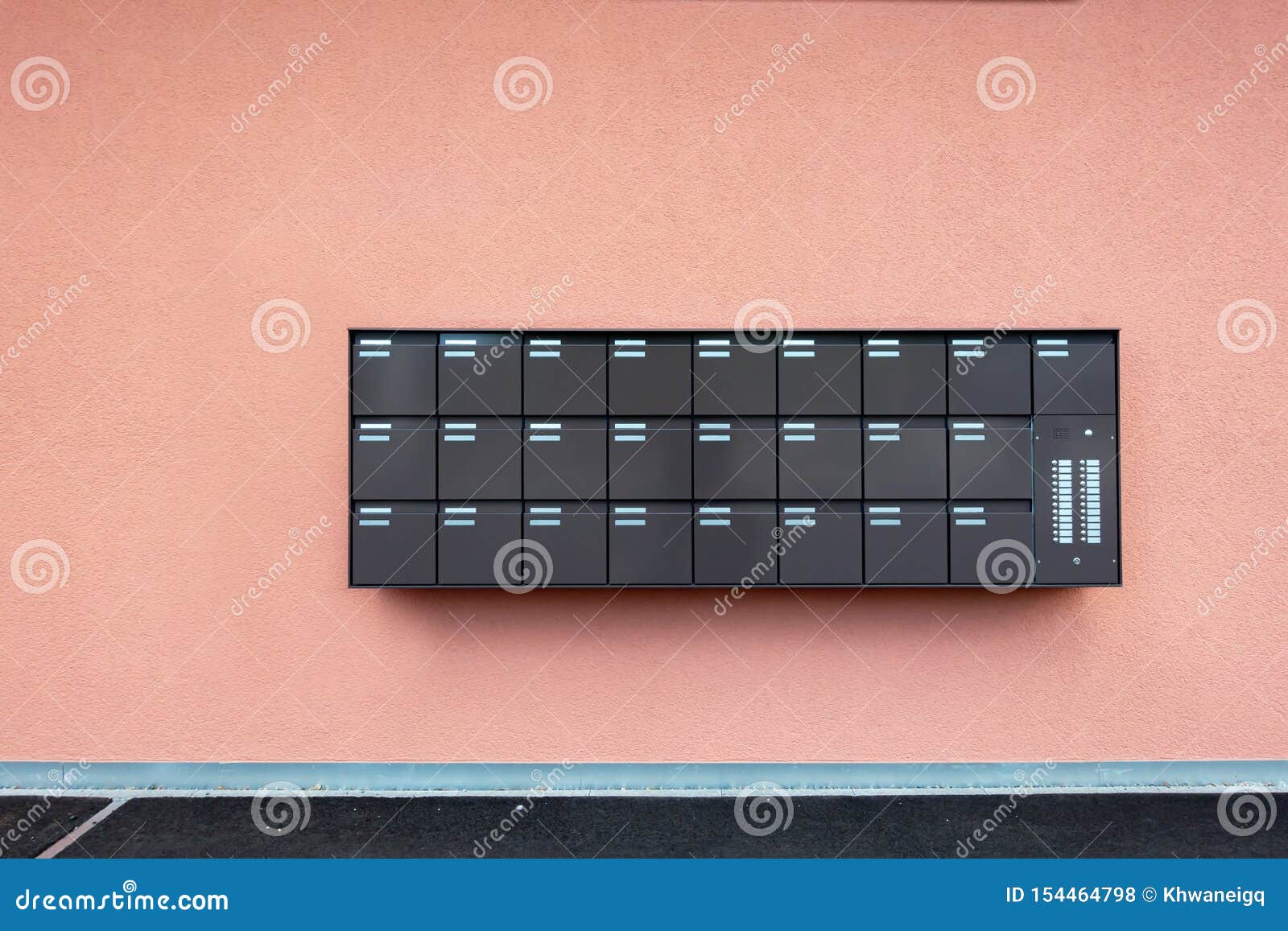 Row of Mailbox Lock Box Embedded on Wall Building, Condominium