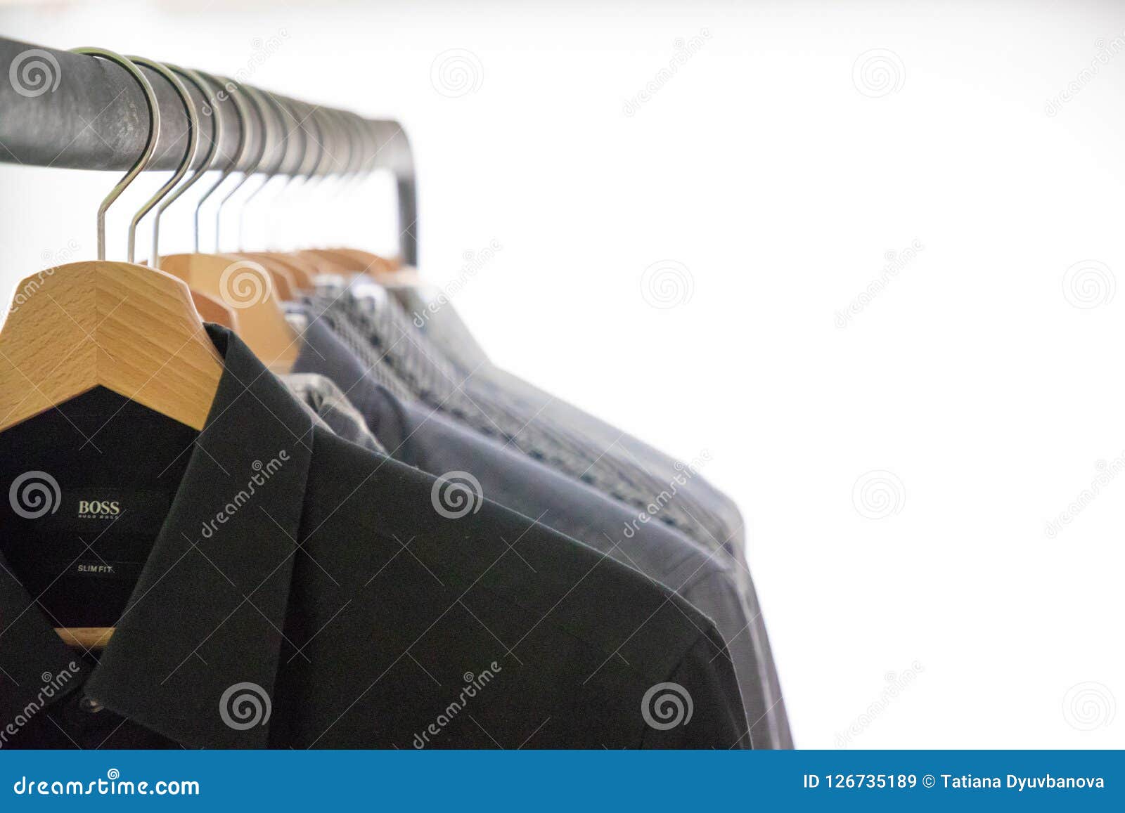 Row of Men`s Shirts in Blue Colors on Hanger Stock Image - Image of ...