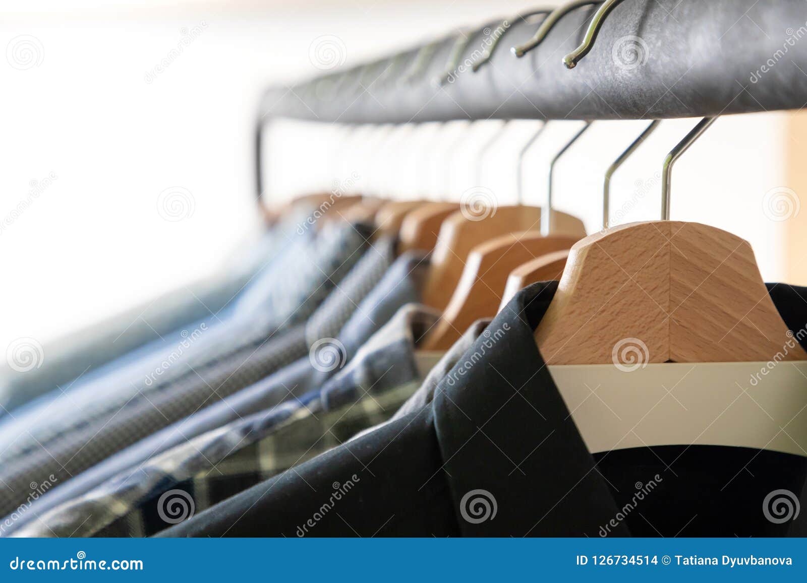 Row of Men`s Shirts in Blue Colors on Hanger Stock Photo - Image of ...