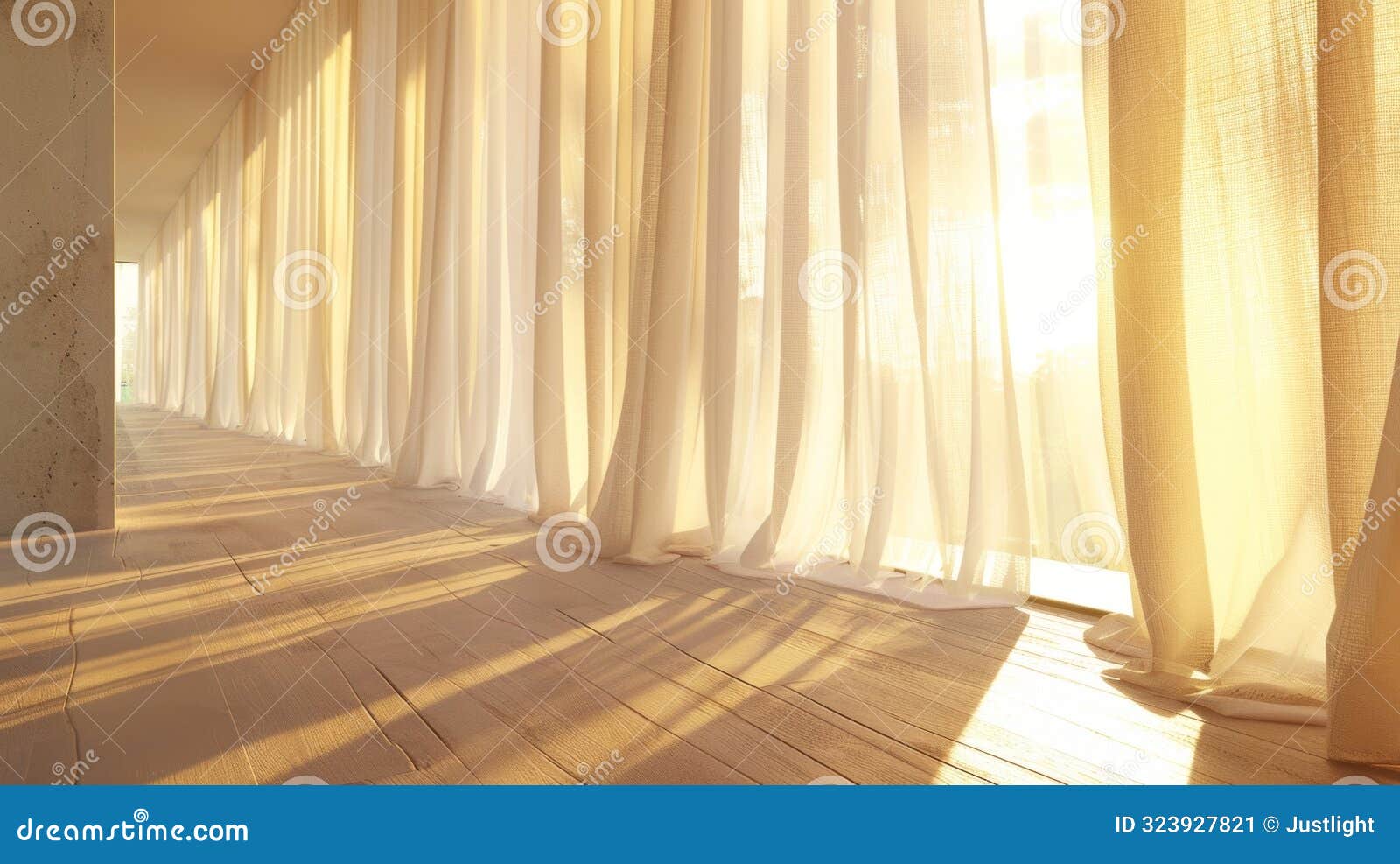 a row of neutralcolored curtains swaying in the wind adding a touch of serenity to the room