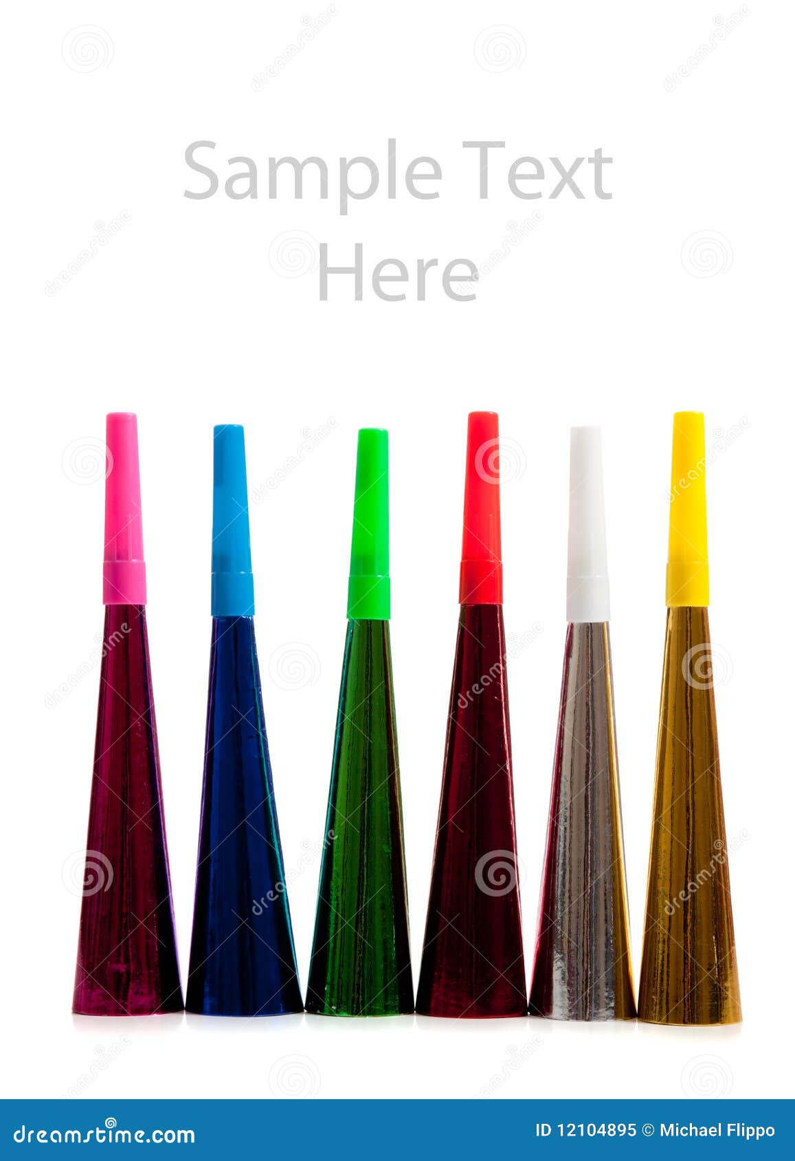 Row of Noise Makers on White with Copy Space Stock Image Image of