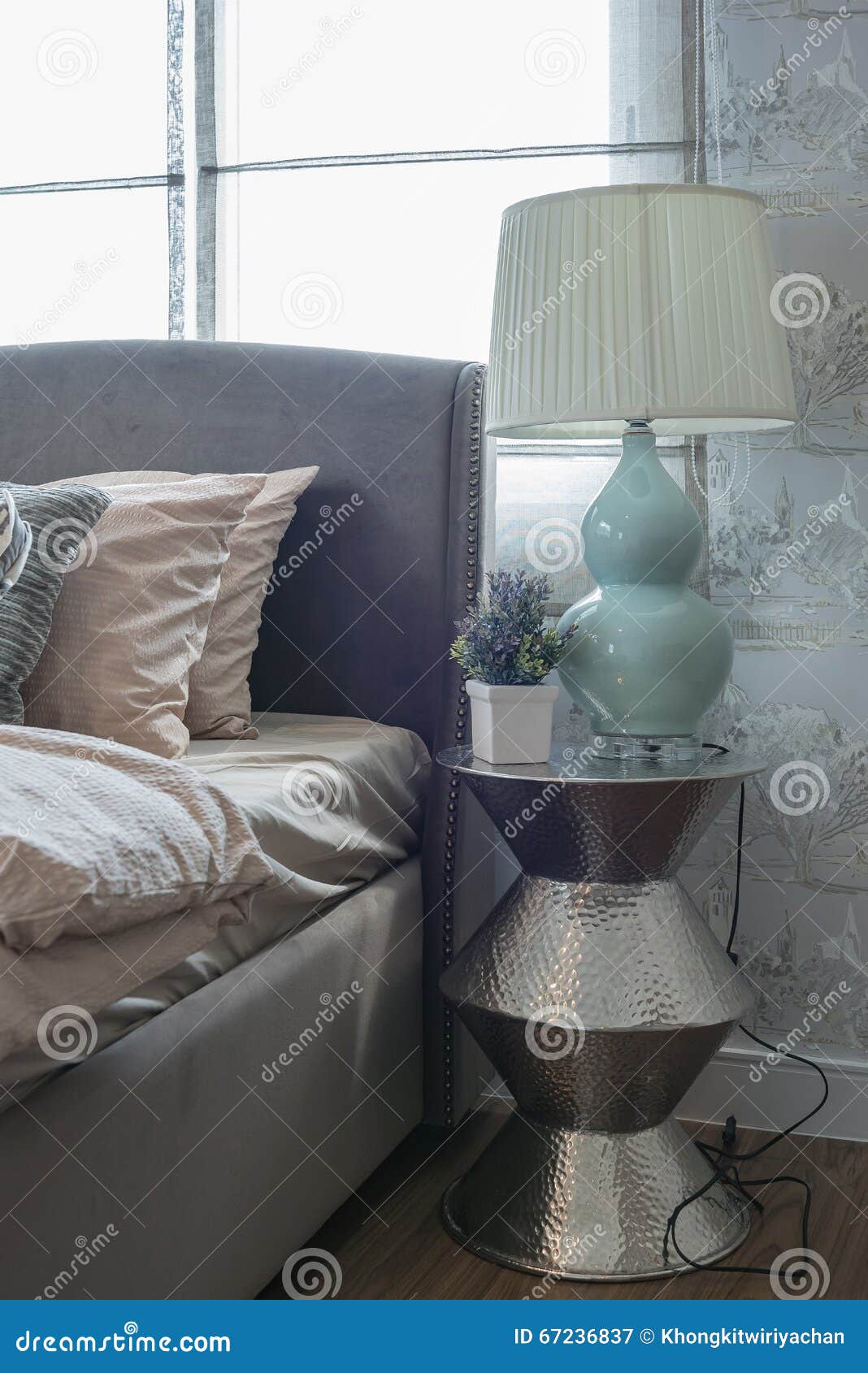 Row of Pillows on Bed in Luxury Bedroom Stock Image Image of