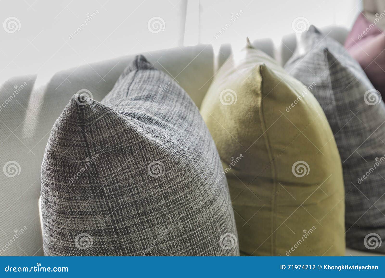 Row of Pillows on White Sofa in Living Room Stock Photo Image of