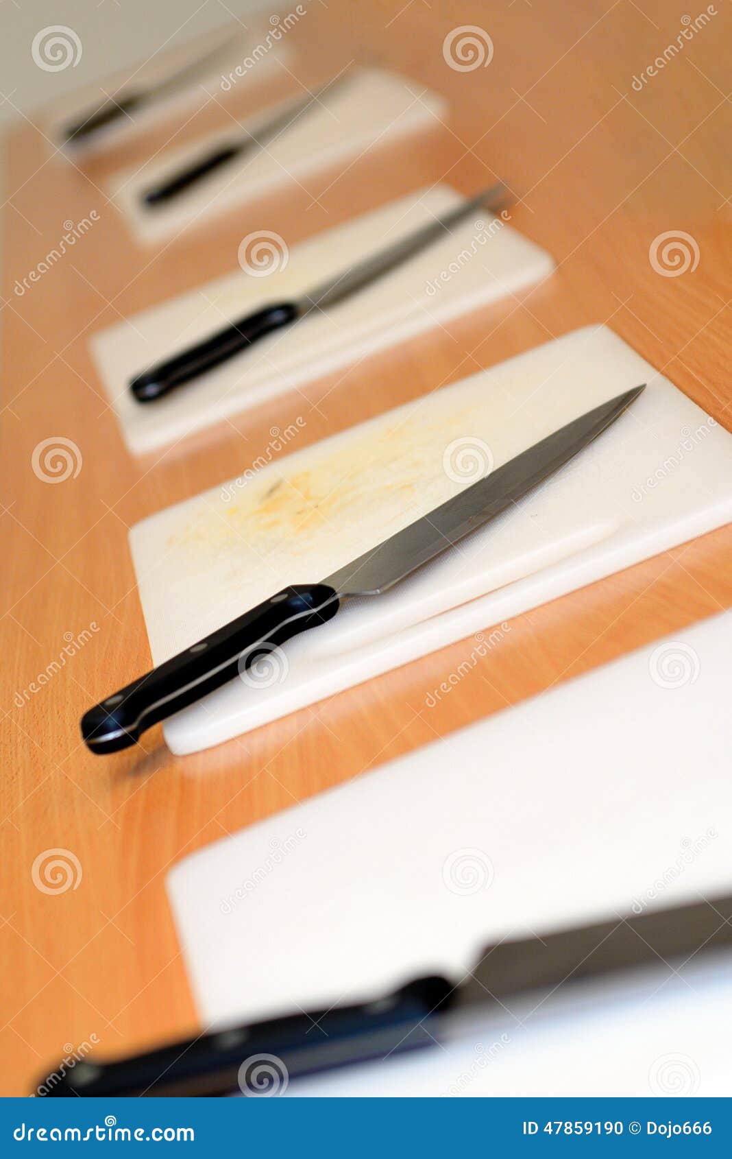 Row of Plastic Chopping Boards with Knives Stock Photo Image of steel