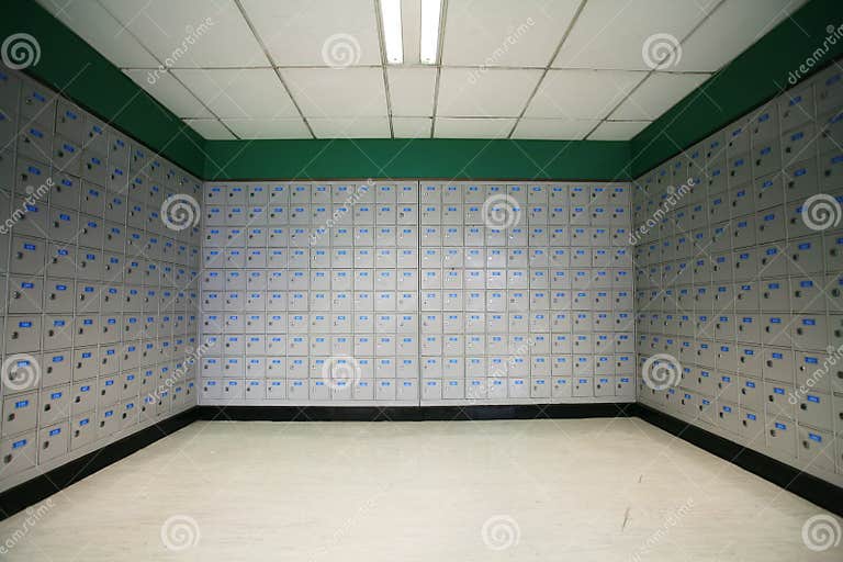 A Row of Post Office Boxes in a Post Office. Stock Photo Image of