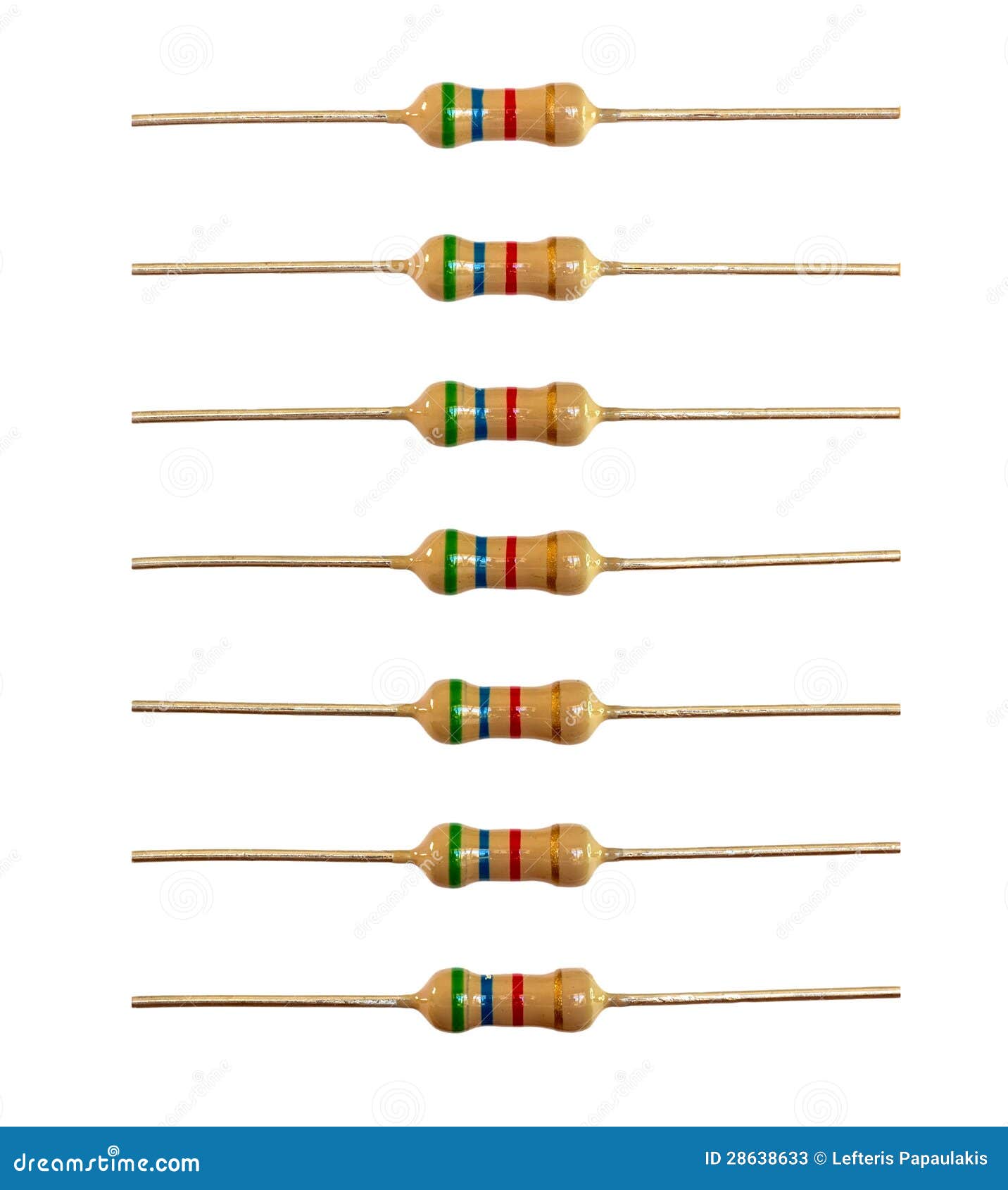 Row of resistors isolated stock image. Image of item 28638633