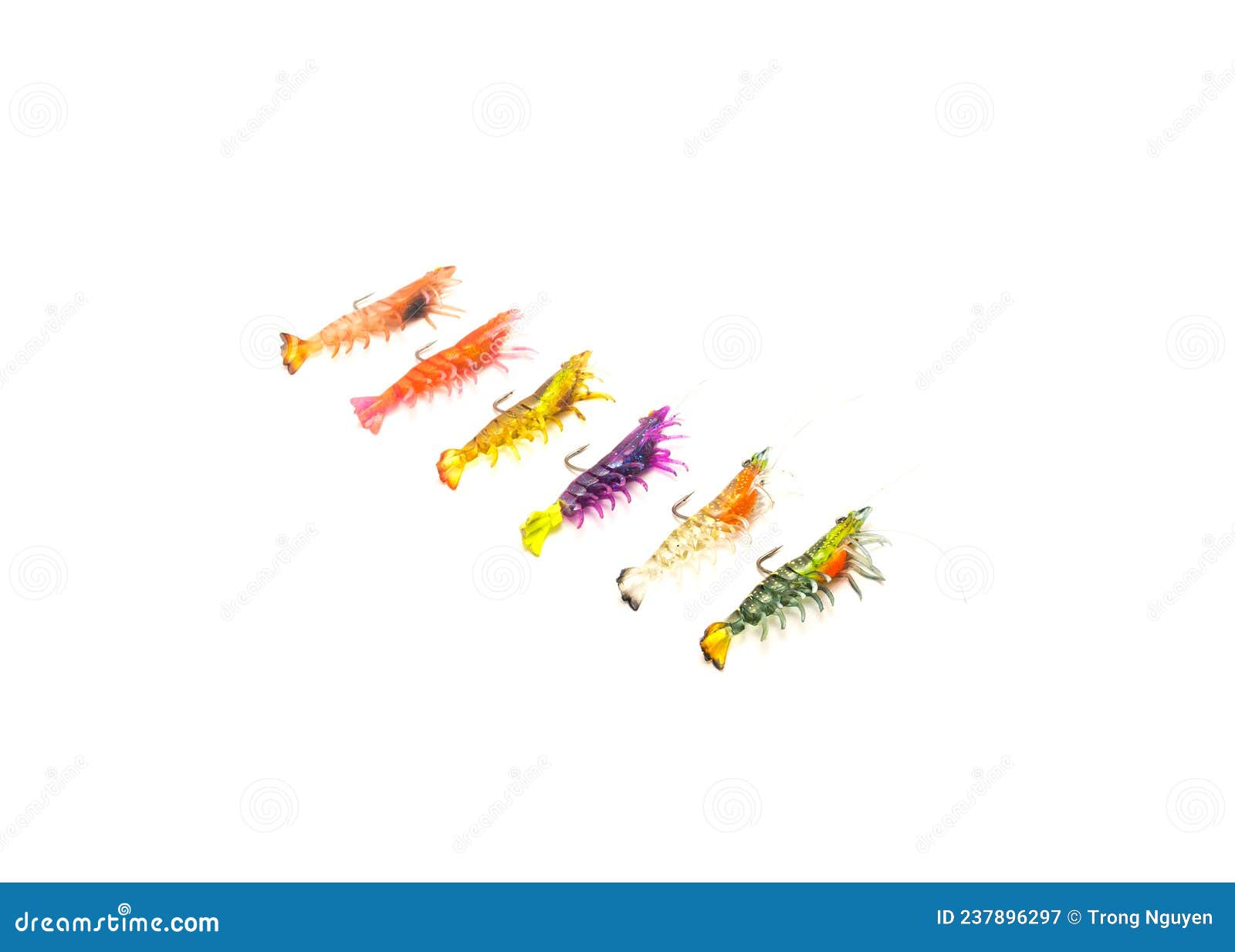 Row of Six Artificial Shrimp Lures Lifelike Swim Bait Fishing