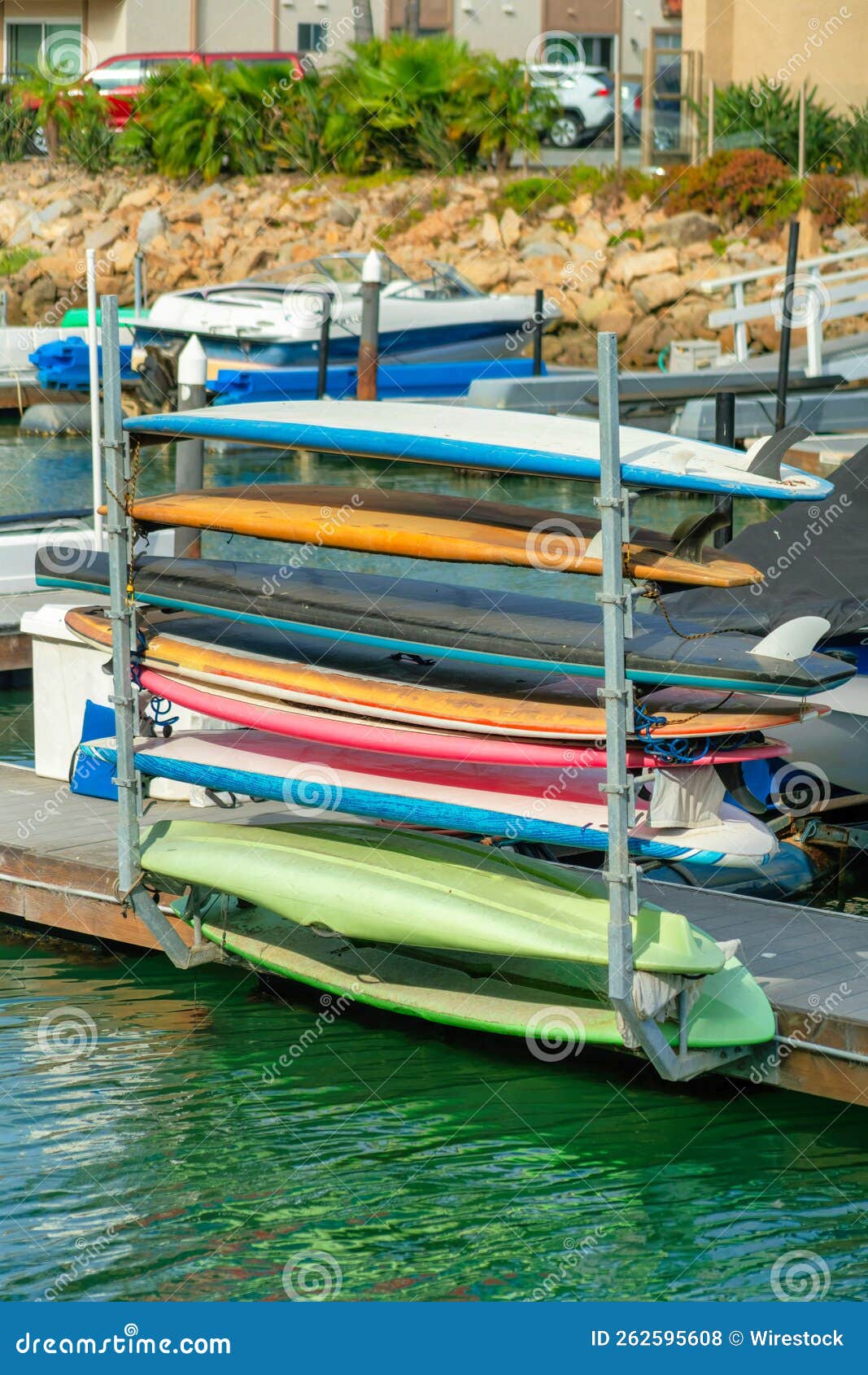 Row of Surfboard on a Metal Rack Stock Photo Image of colorful