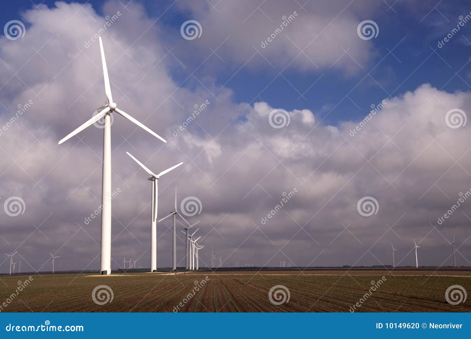 Row of Turbines and Cotton. Stock Photo Image of turbine, electricity
