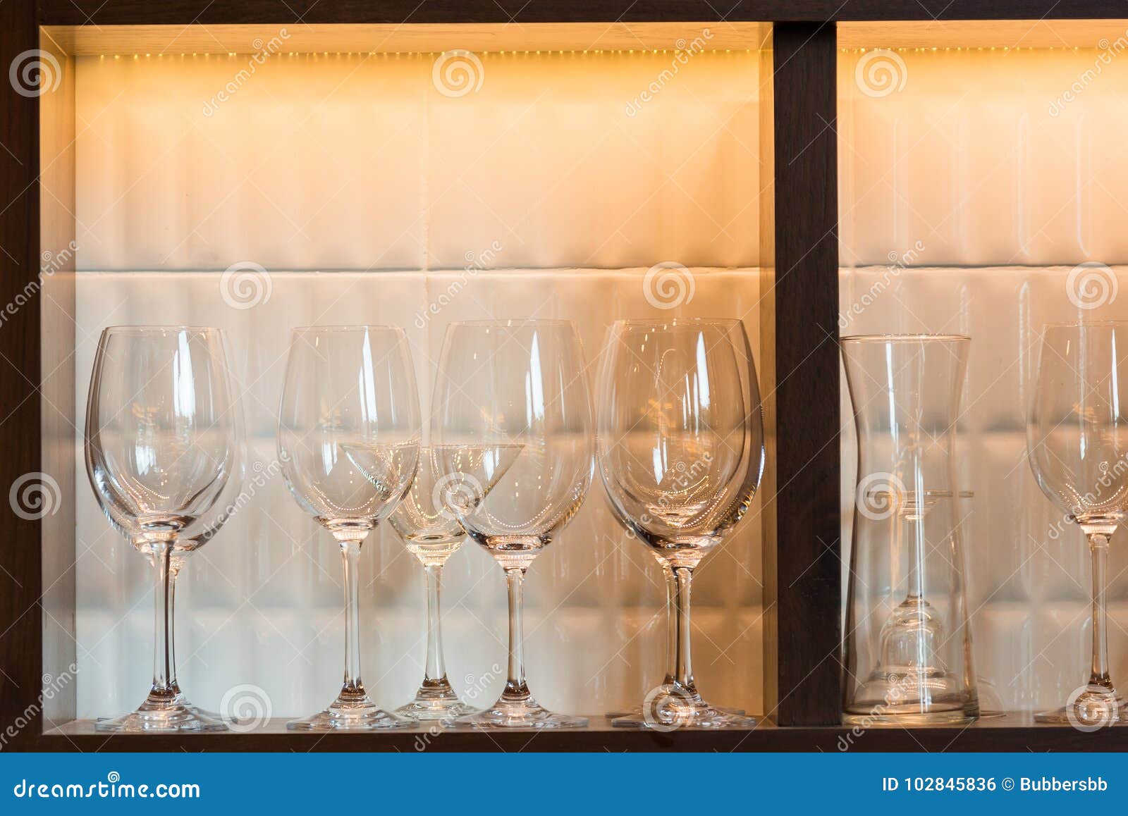 Row of Wine Glasses on Bar Counter. Stock Photo Image of drink