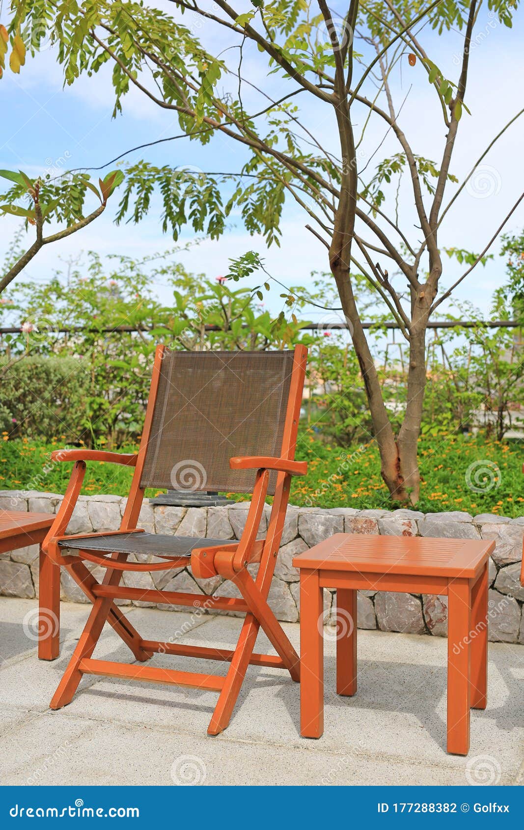 Row of Wooden Chairs Set beside a Pool Stock Photo Image of gardening