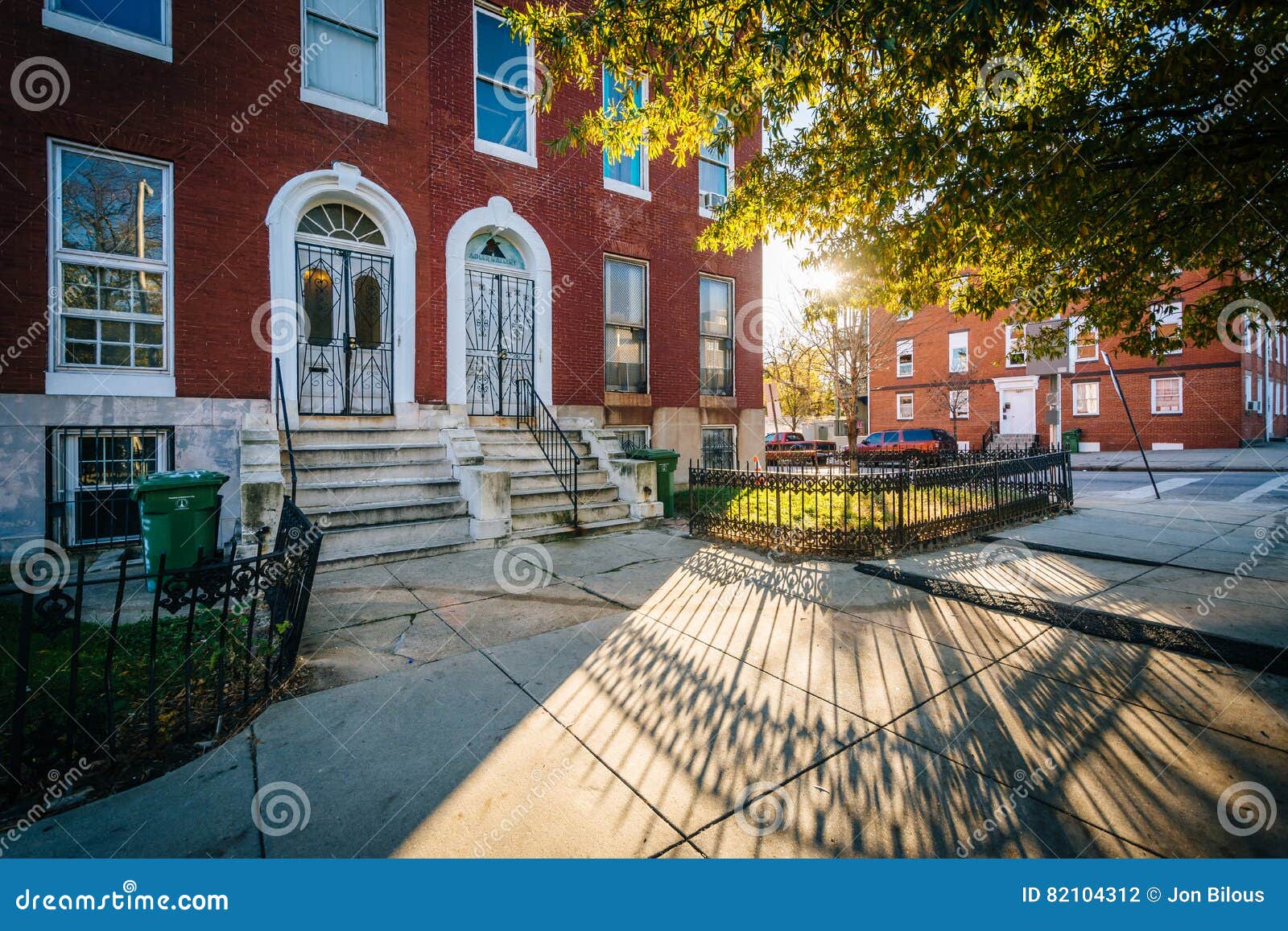 Rowhouses on Franklin Square, in Baltimore, Maryland. Editorial