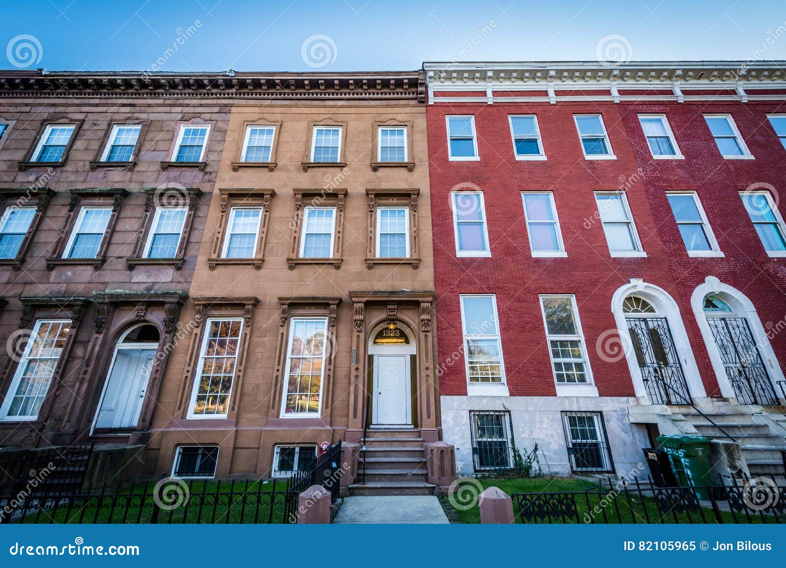 Rowhouses on Franklin Square, in Baltimore, Maryland. Editorial Image