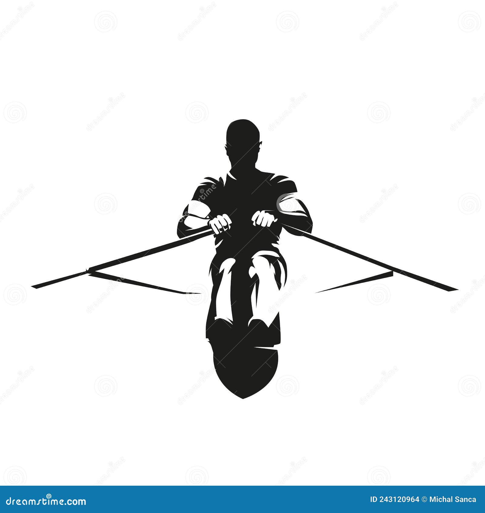 Rowing, Athlete Rows, Front View Isolated Vector Silhouette. Water ...