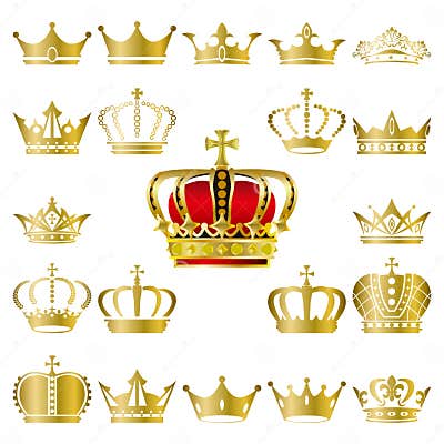 Rown and tiara icons set stock vector. Illustration of insignia - 19008353