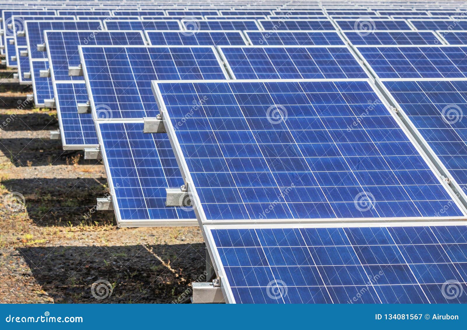 rows array of polycrystalline silicon solar cells or photovoltaics cell in solar power plant systems station