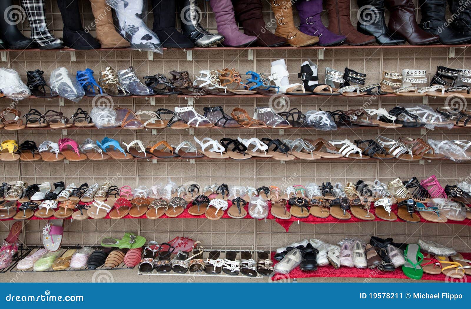 Rows of Assorted Shoes, Sandals, and Boots Stock Image Image of