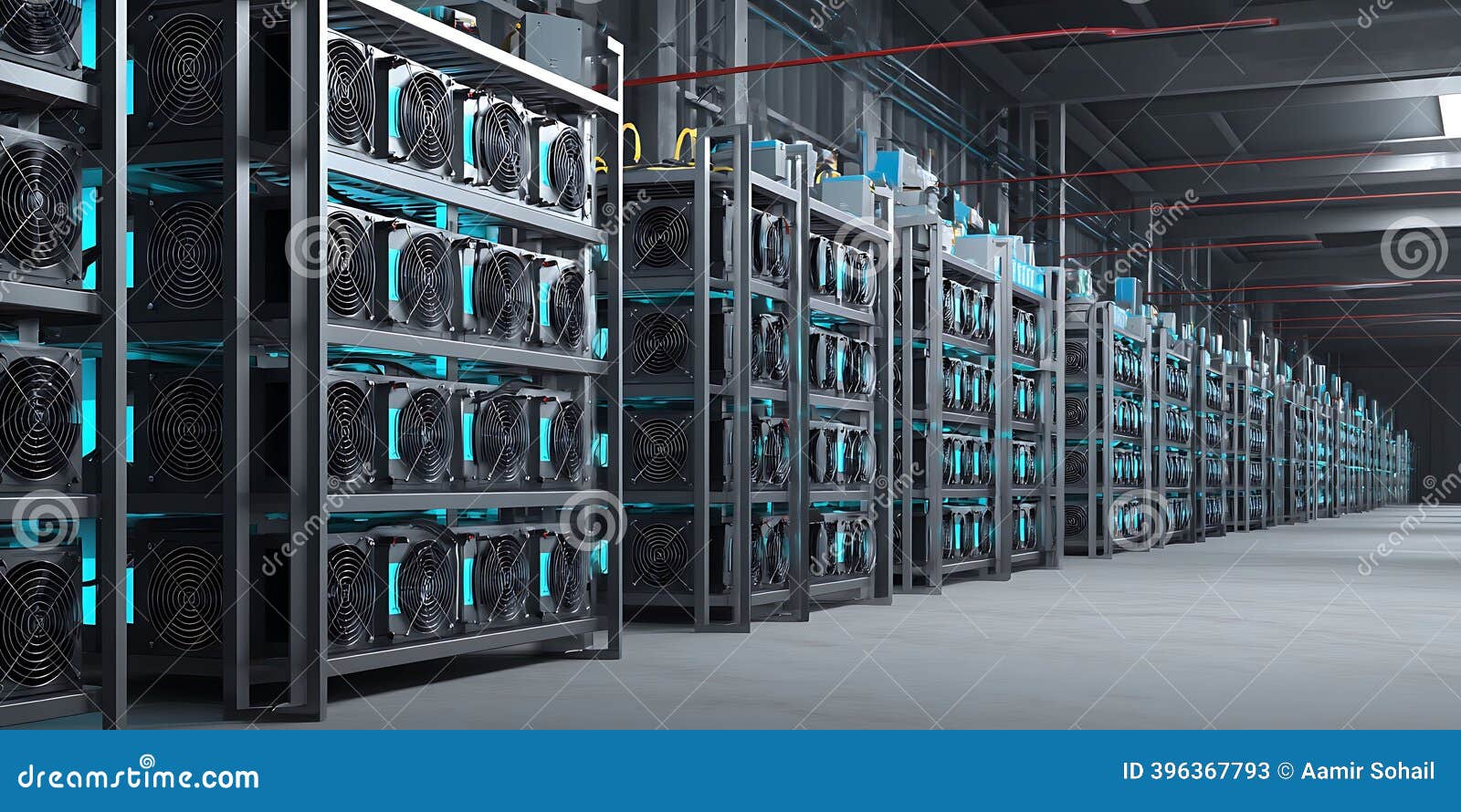 Rows of Cryptocurrency Mining Servers with Cooling Fans in a Large  Industrial Data Center Space View Stock Illustration - Illustration of  system, industrial: 396367793