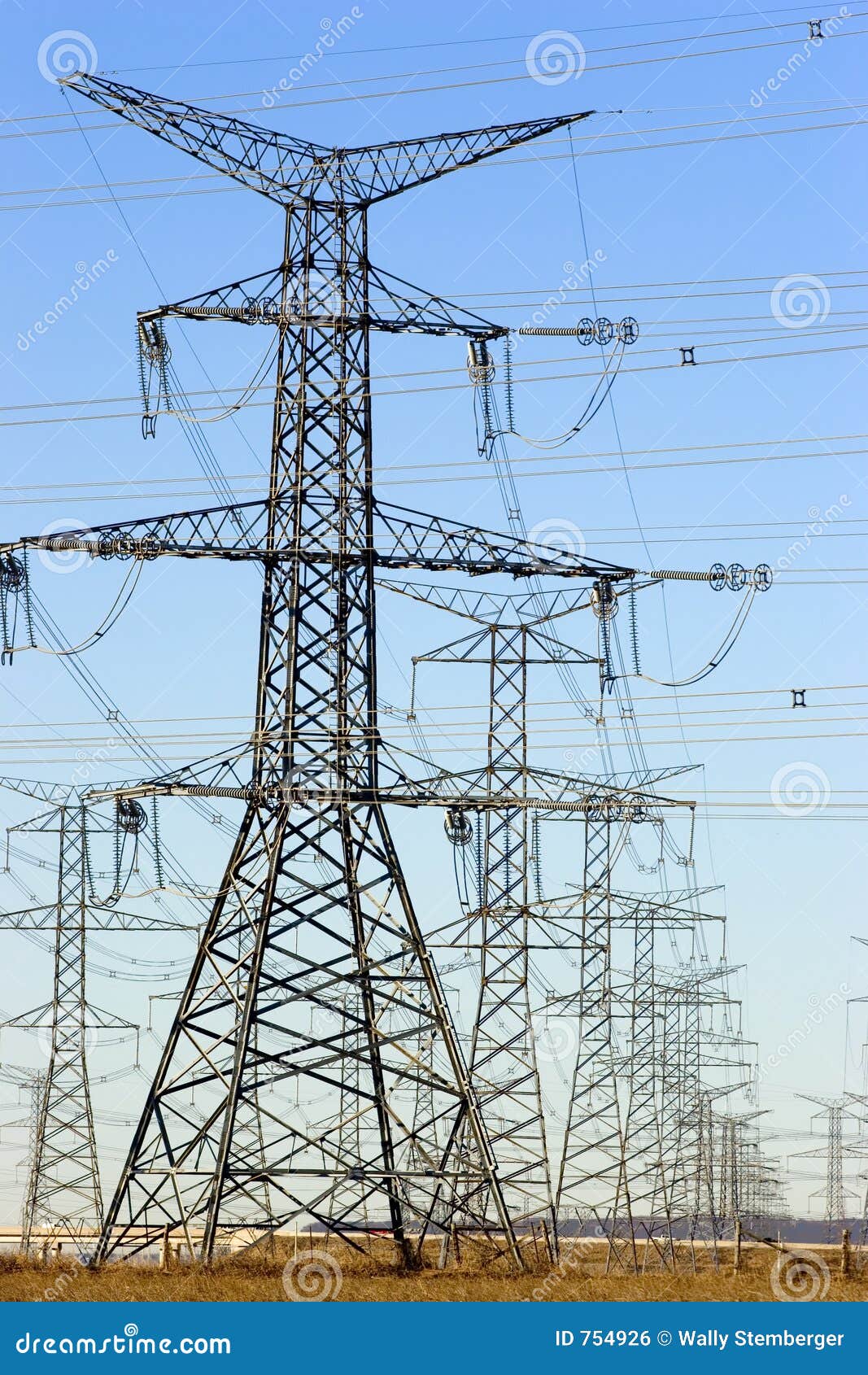 Rows of electrical towers stock photo. Image of giant, large 754926