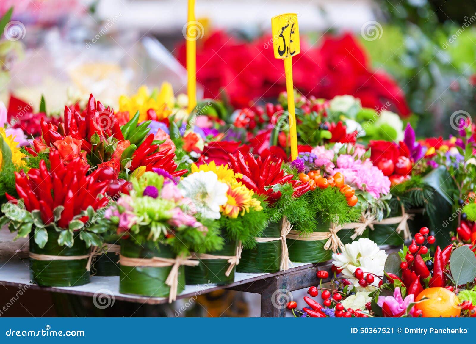 Rows with Flowers at Flowers Market. Stock Image Image of arrangement