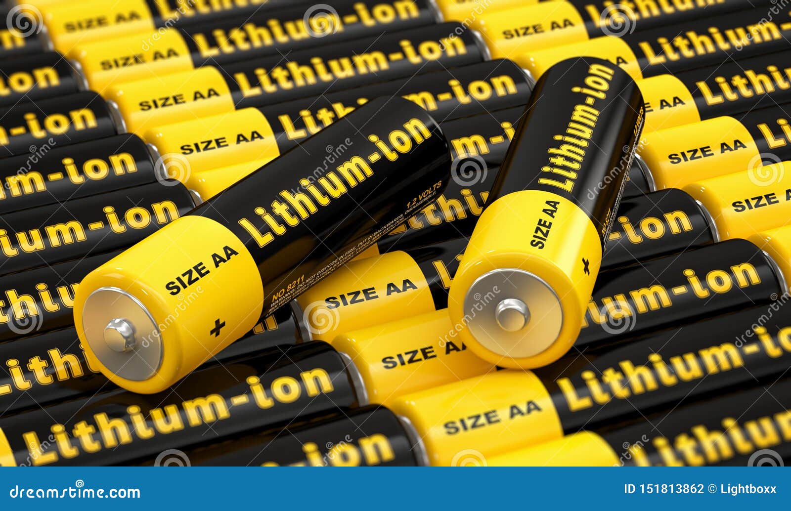 rows of generic aa batteries with the label `lithium ion`e`