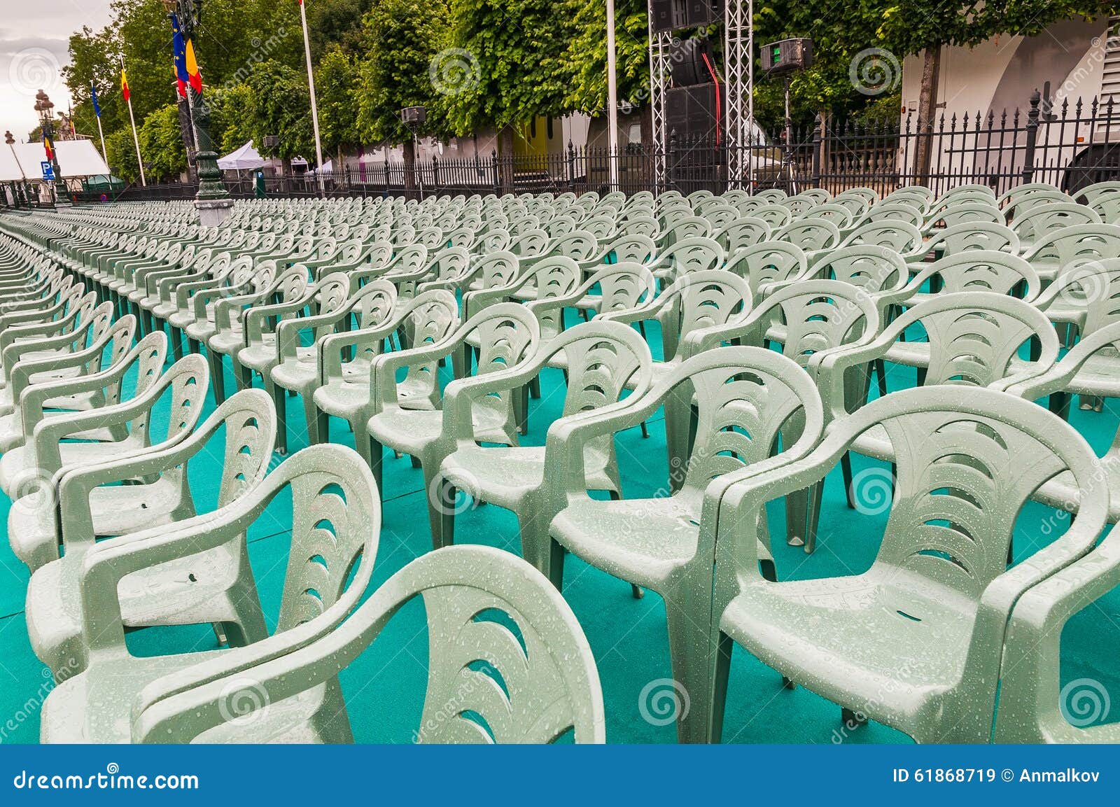 Rows of Green Plastic Chairs Outdoor Celebration Event Stock Image Image of chair, horizontal