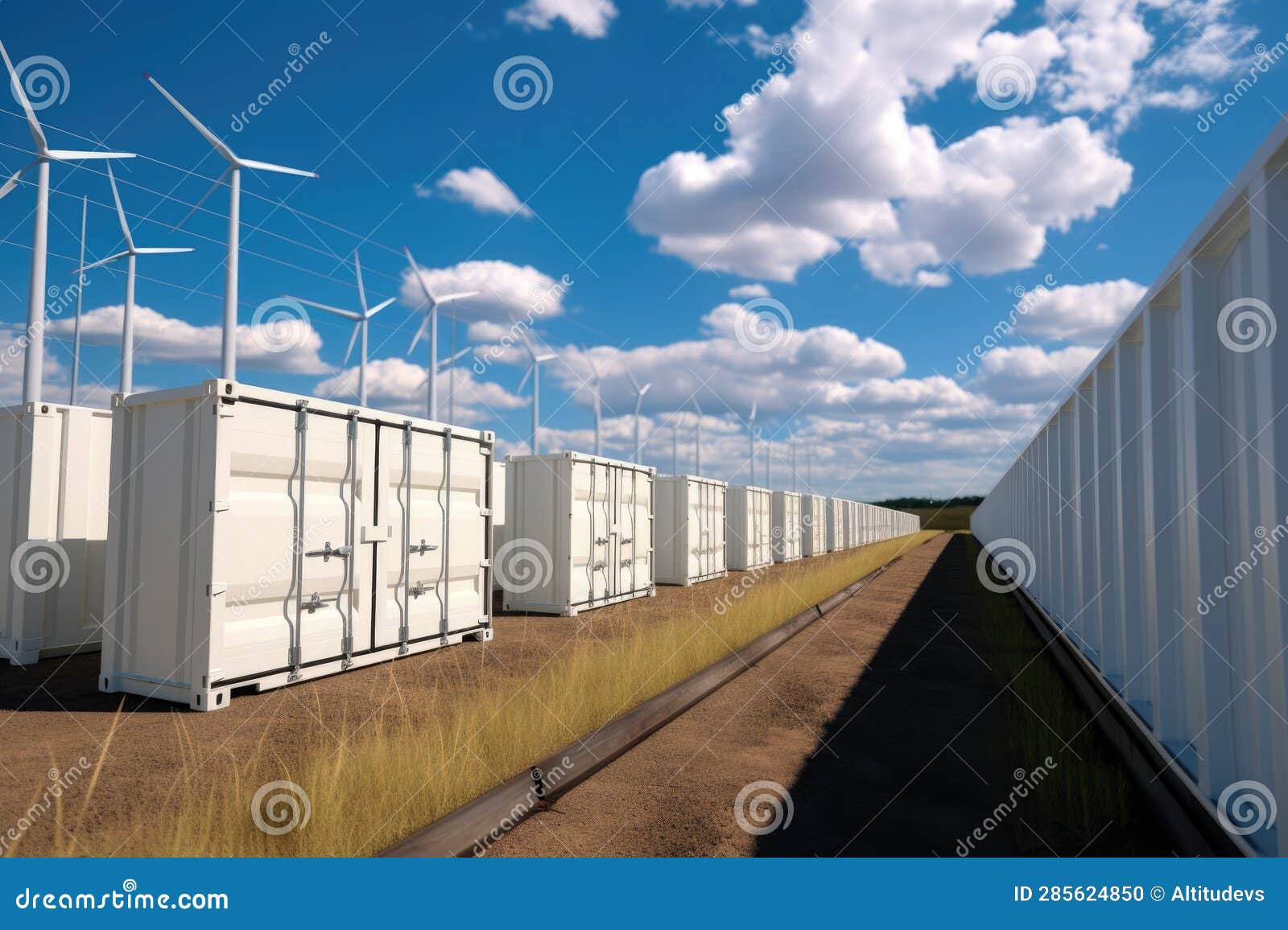 Rows of Highcapacity Energy Storage Containers Stock Illustration