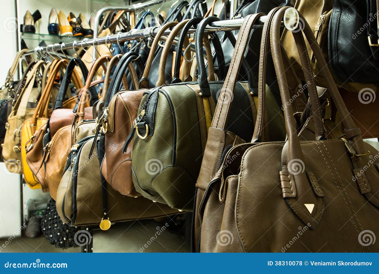 Rows of Leather Bags in Store. Stock Photo Image of handbag, beauty