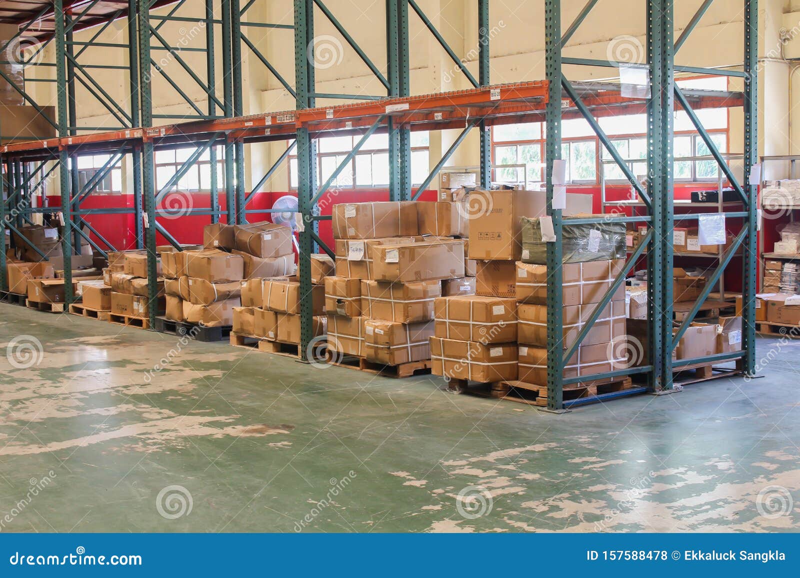 The Rows of Shelves with Boxes in Warehouse Stock Photo Image of