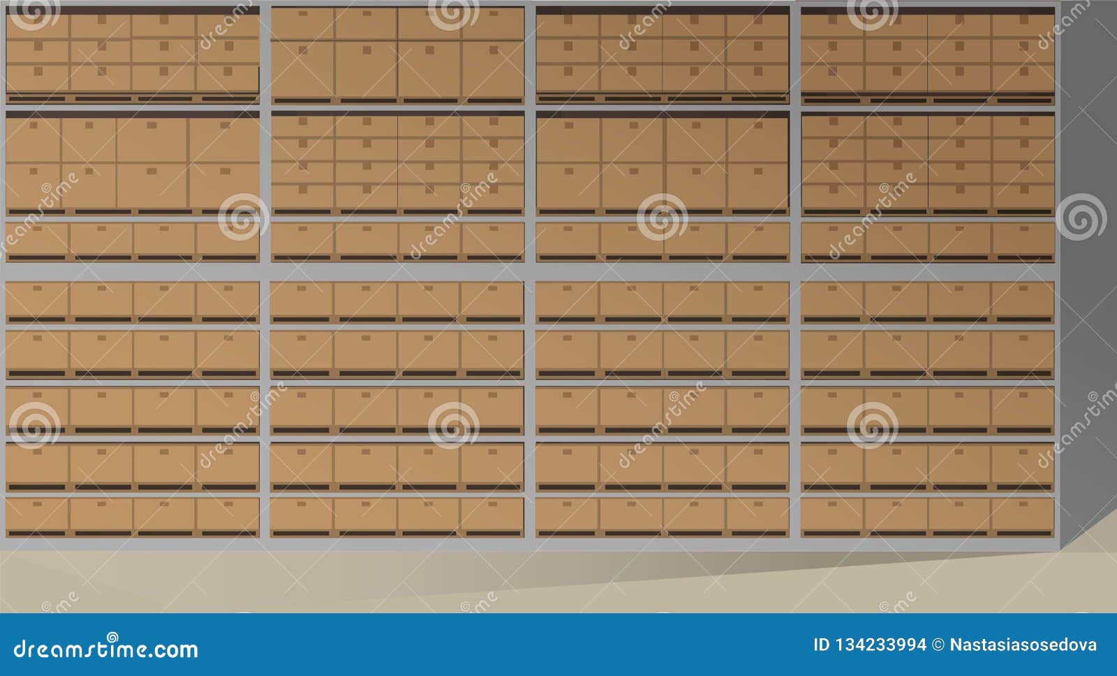 Rows of Shelves Filled with Boxes Stock Vector Illustration of boxes