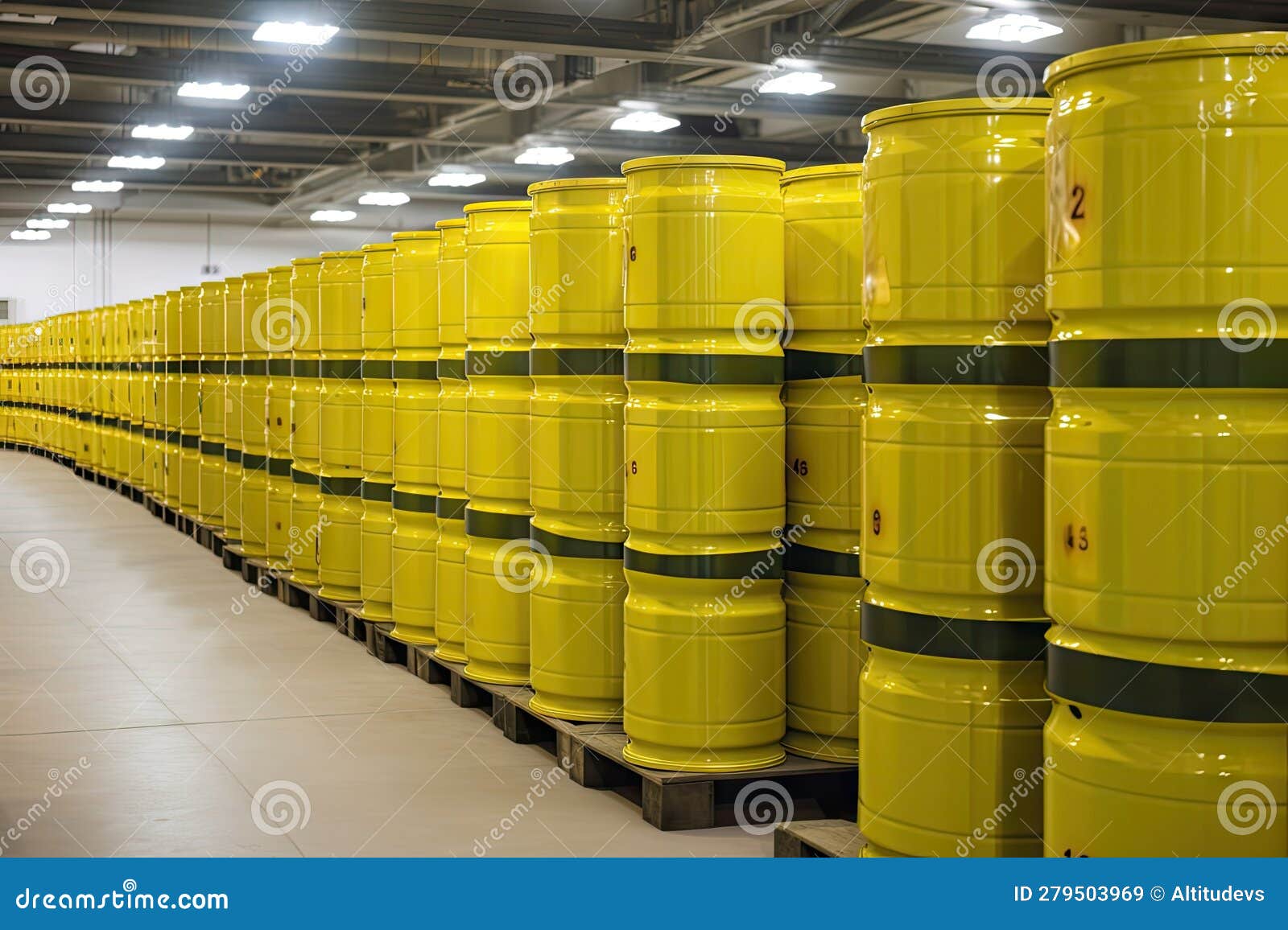 Rows of Shiny, New Nuclear Waste Containers Ready for Disposal Stock Illustration Illustration